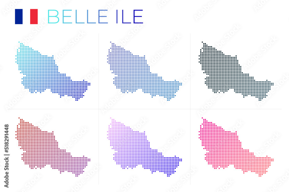 Belle Ile dotted map set. Map of Belle Ile in dotted style. Borders of the island filled with beautiful smooth gradient circles. Classy vector illustration.