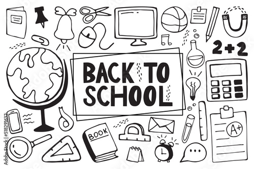 Hand-drawn set of school icons decoration background pattern vector illustration.