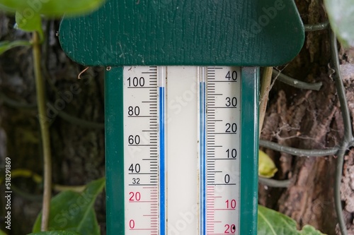 thermometer in the garden showing over 100f  nearly 40c on the hottest ever day in England UK photo