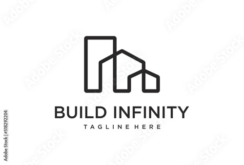 Building Logo Vector Design Template. infinity building with line art logo design