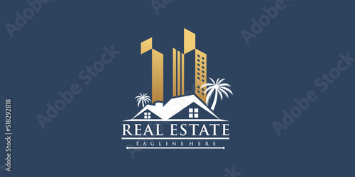 Real estate logo with creative design premium vector