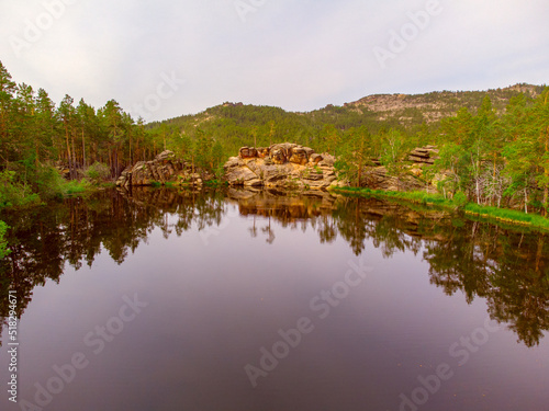 Lake Shaitankol meaning Devil's Lake . Karkaraly National Park in the Karaganda Region of Kazakhstan. photo