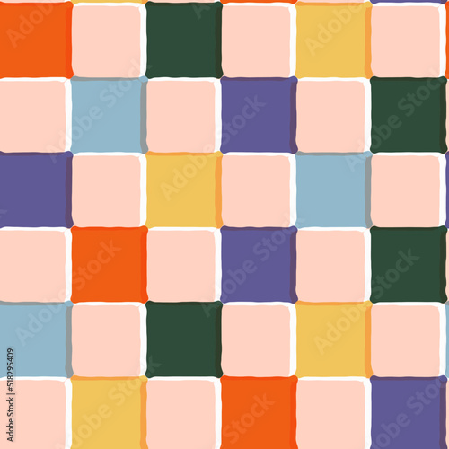 Checkered retro seamless pattern, an optical illusion, arcade electronic game. 60s, 70s style vector plaid repeat.