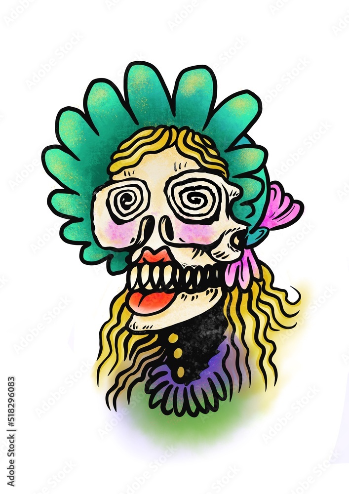 Calavera con sombrero y maquillaje Calavera con sombrero y maquillaje