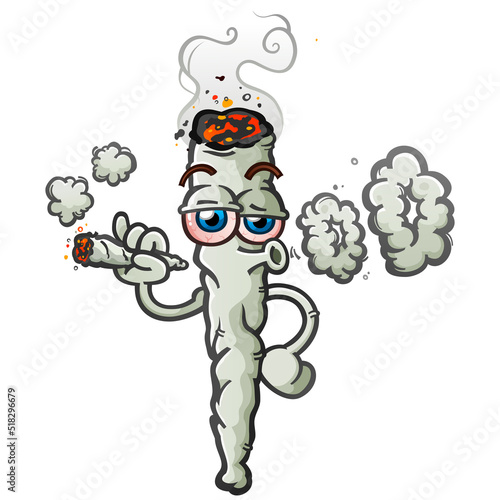 Marijuana joint vector cartoon character illustration smoking a reefer joint and blowing smoke rings
