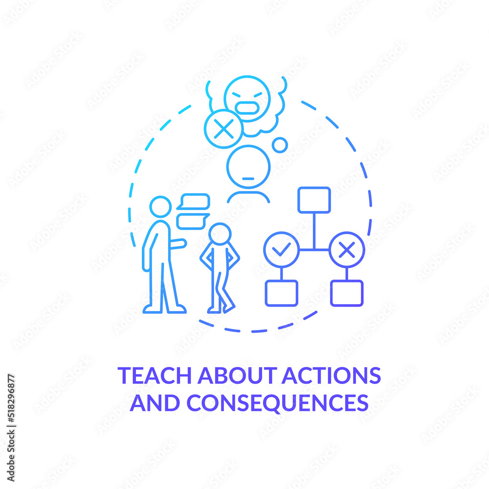 Teach about actions and consequences blue gradient concept icon. Child emotional regulation abstract idea thin line illustration. Isolated outline drawing. Myriad Pro-Bold font used Teach about actions and consequences blue gradient concept icon. Child emotional regulation abstract idea thin line illustration. Isolated outline drawing. Myriad Pro-Bold font used
