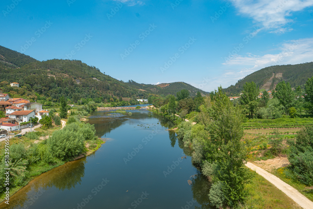 Aerial view over Penacova river beach and Mondego river in Penacova - Portugal. Aerial view over Penacova river beach and Mondego river in Penacova - Portugal.
