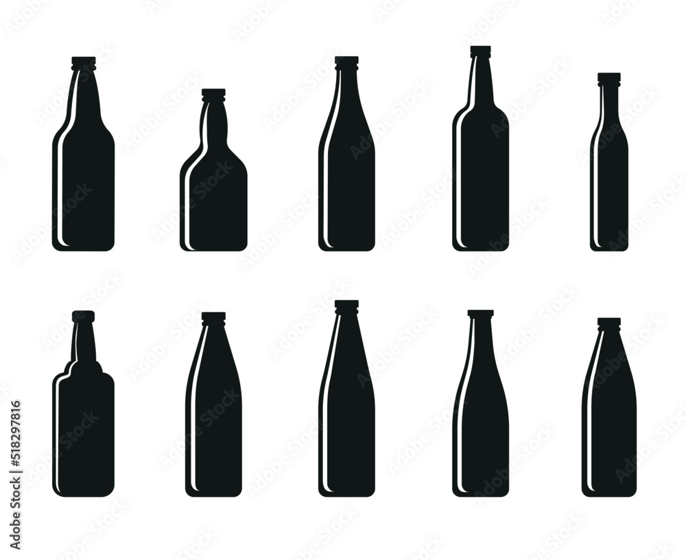 Set black icons. Black vector Beer bottles. Set black icons. Black vector Beer bottles.