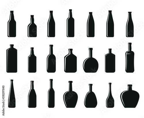 Set black icons. Black vector  bottles. 