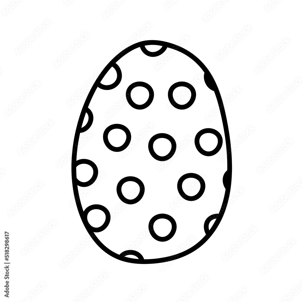 One easter egg with black ornament of circles, balls, dots on white background. Simple Spring holiday symbols One easter egg with black ornament of circles, balls, dots on white background. Simple Spring holiday symbols