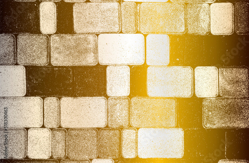 Fototapeta Luxury golden metal gradient background with distressed mosaic, tile, paving stones texture