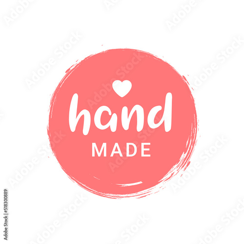 Hand made love logo icon. Circle label handmade stamp round background sticker.