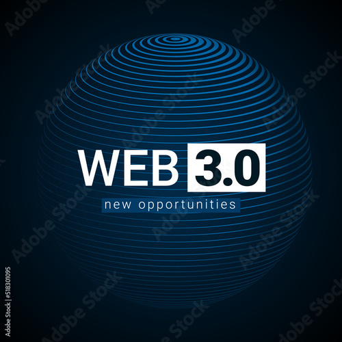 Web 3 world technology digital background. Web3 planet future internet new version blockchain metaverse.