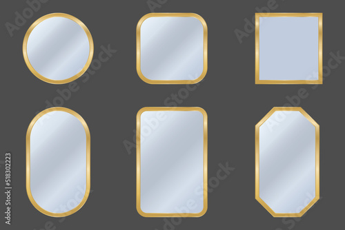 Mirrors, set of realistic mirrors isolated. A set of flat design mirrors in frames. Vector illustration for cartoon design.