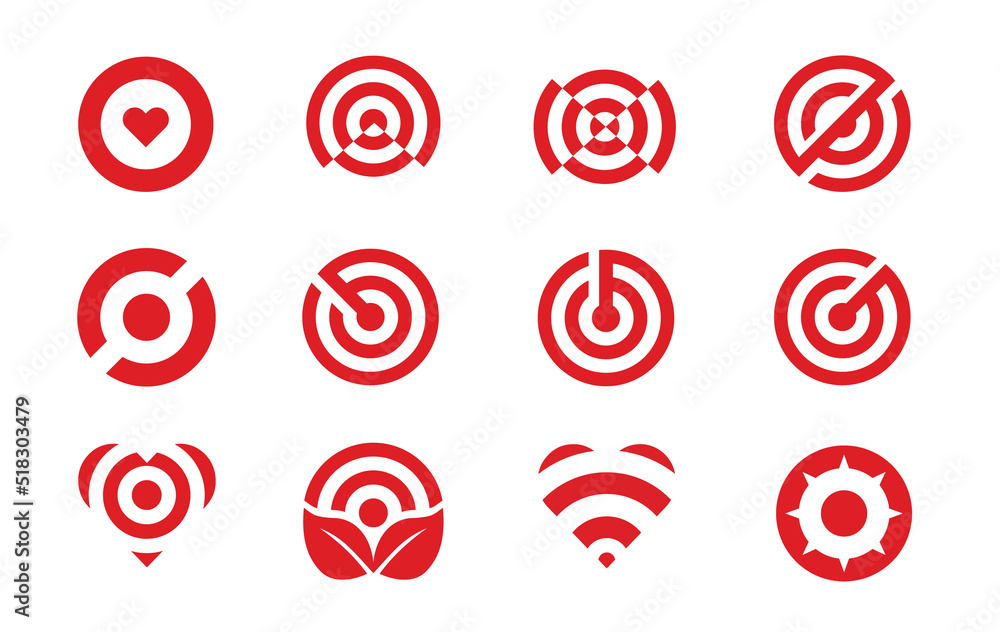 Target Logo icon Design set. Brand identity graphics resource. Template for marketing technology business health company. Vector design, Target Logo icon Design set. Brand identity graphics resource. Template for marketing technology business health company. Vector design,