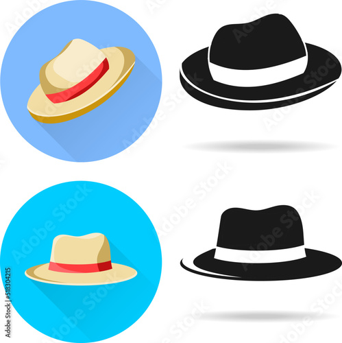 Womens hat, set of womens hat icon with shadow. Vector, cartoon illustration. Vector.