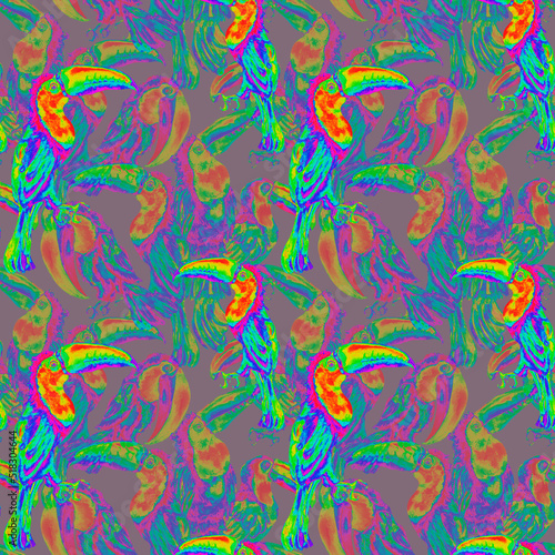 Toucan exotic tropical bird watercolor seamless pattern isolated © Katyalanbina@gmail 