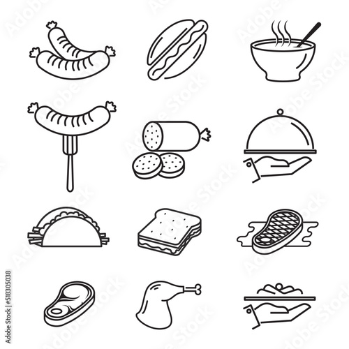 Meat vector set, fastfood icon set
