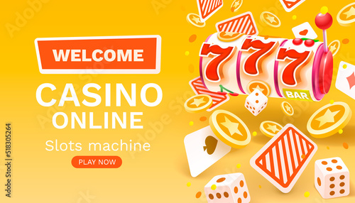 Casino slots winner, fortune of luck, 777 win banner. Vector