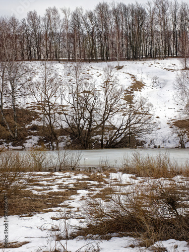 high river bank in early spring