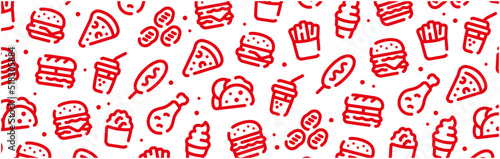 Fast food icon pattern background wide banner