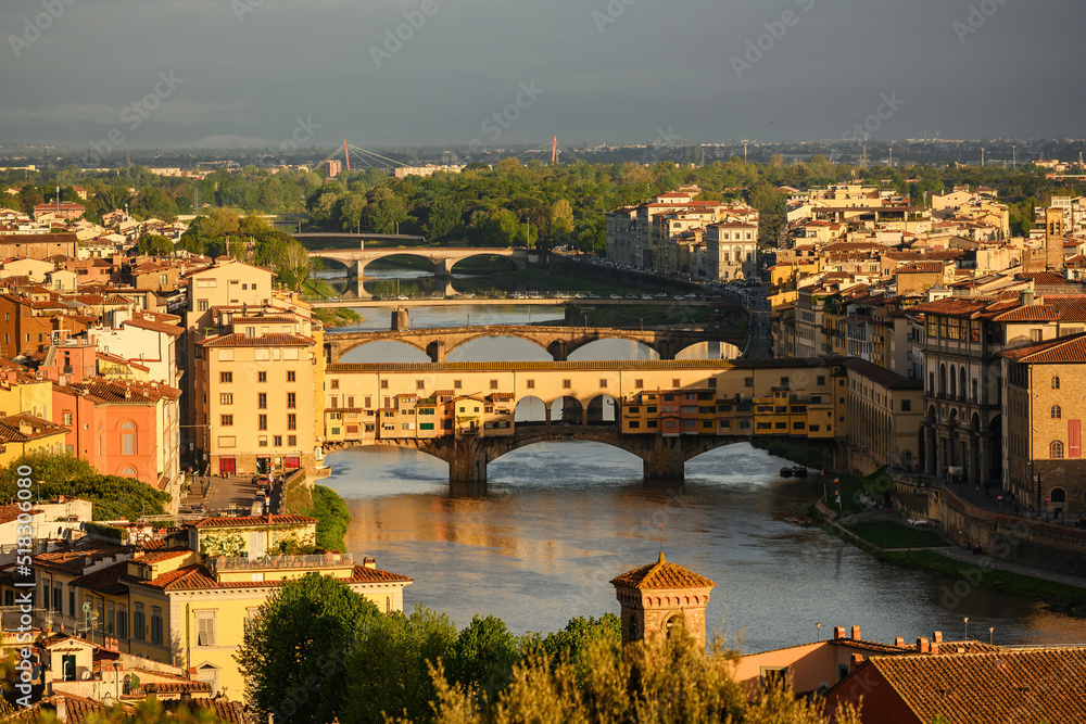 Panoramic view of Florence and Ponte Vecchio. Panoramic view of Florence and Ponte Vecchio.