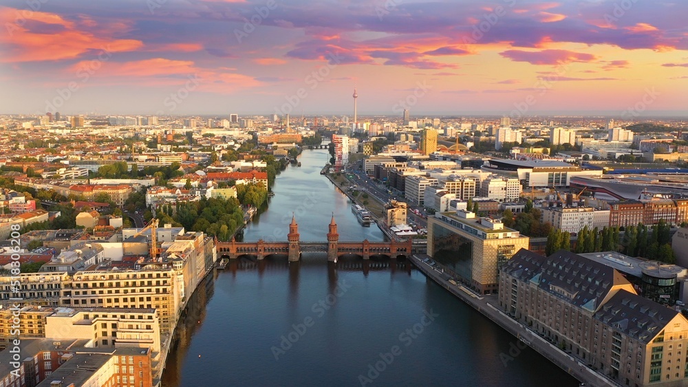 Berlin aerial skyline view river view from above top view berlin germany. - obrazy, fototapety, plakaty 