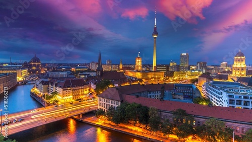 Berlin skyline aerial view , berlin germany at night