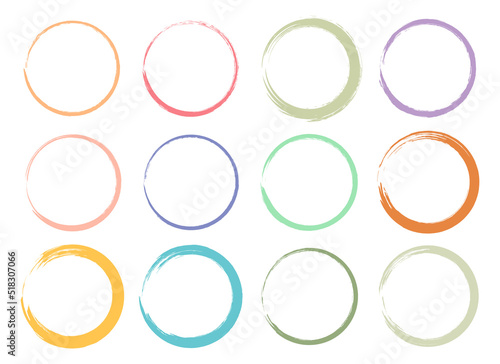 Colored grunge circle brush. Ink frame set vector illustration