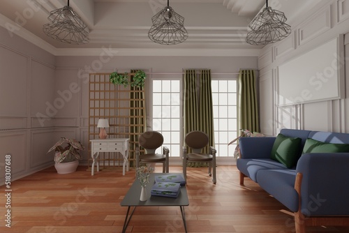 living room picture frame interior design 3d rendering 