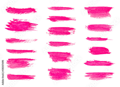 Set of pink paint brush. Ink stroke brush. Vector illustration isolated on white