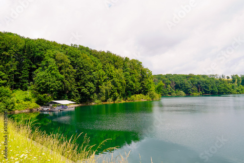 Wahnbachtalsperre near Siegburg. Dam overlooking the lake and the surrounding nature.