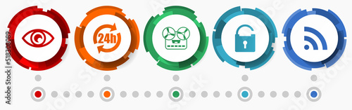Technology, media concept vector icon set, flat design web buttons, internet infographic template