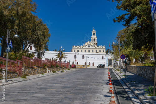 Exterior view of Panagia Megalochari church or Virgin Mary in Tinos island. It is the patron saint of Tinos and considered as the saint protector of Greece