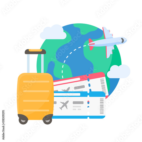 The world map is pinned to plan travel by international airlines. with luggage and plane tickets