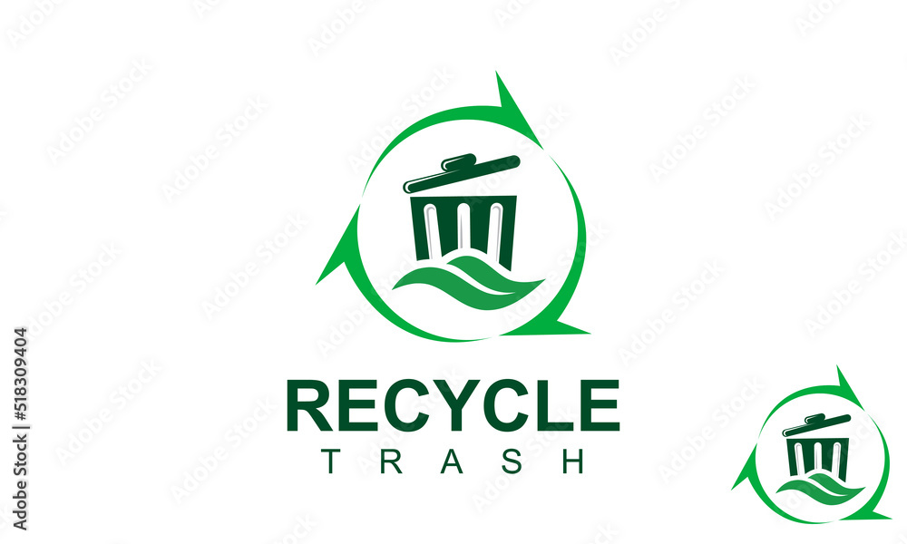 Vetor de Natural Recycled Trash Logo Design Template. Trashcan Logo