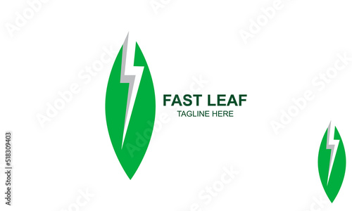 Fast Leaf Logo Design Template. Thunder Leaf Logo. Green energy logo. The lightning bolt in a leaf.