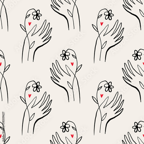 Gentle kind seamless pattern. Peace, love, self care concept. Good for natural cosmetics, organic food and more.