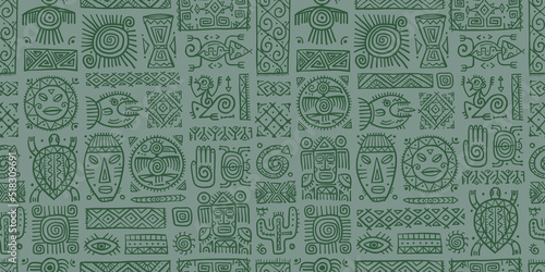 Ethnic mexican decor. Handmade Seamless Pattern for your design. Tribal tattos elements