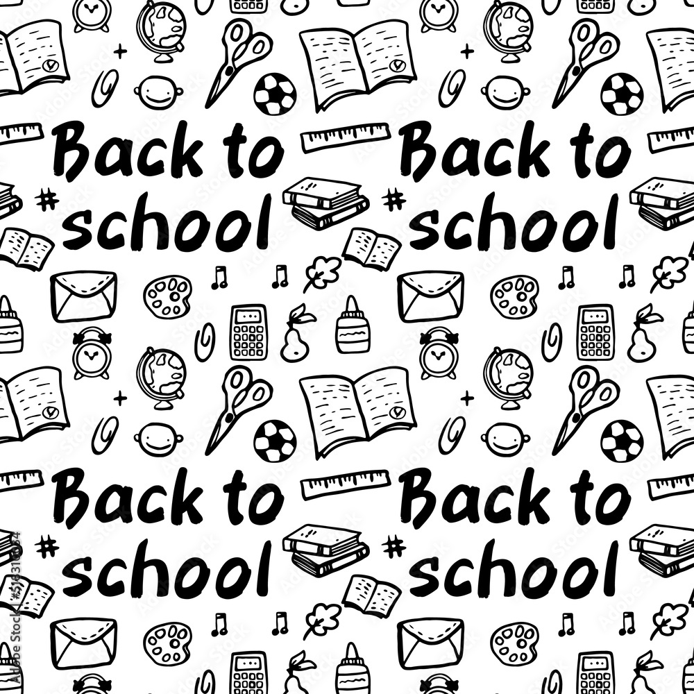 Fototapeta premium Seamless pattern of elements on the school theme