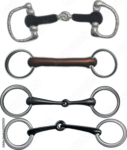 Vector illustration of ammunition for horses. Vector illustration of snaffle, soft bit horse rod for printing on paper, clothes, element for designers, cards, pet supplies, ammunition