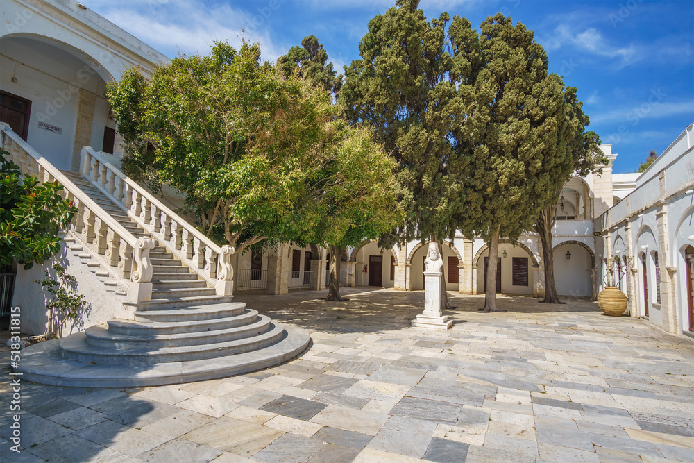 Obraz premium Exterior view of Panagia Megalochari church or Virgin Mary in Tinos island. It is the patron saint of Tinos and considered as the saint protector of Greece
