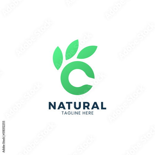 Letter C with Ok hand logo design modern minimal style illustration. Leaf Initial C icon symbol logo