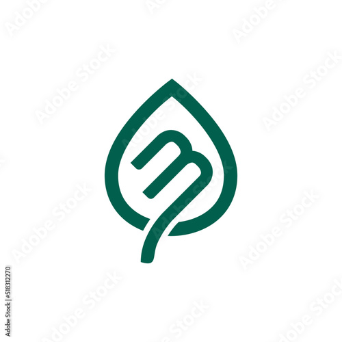 Leaf line letter m logo design. Initial m with Leaf icon creative monogram symbol