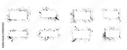 Set of abstract black ink sprayed on a white background. rectangle design elements for copy space frame. the grunge paint brush collection for creative design.