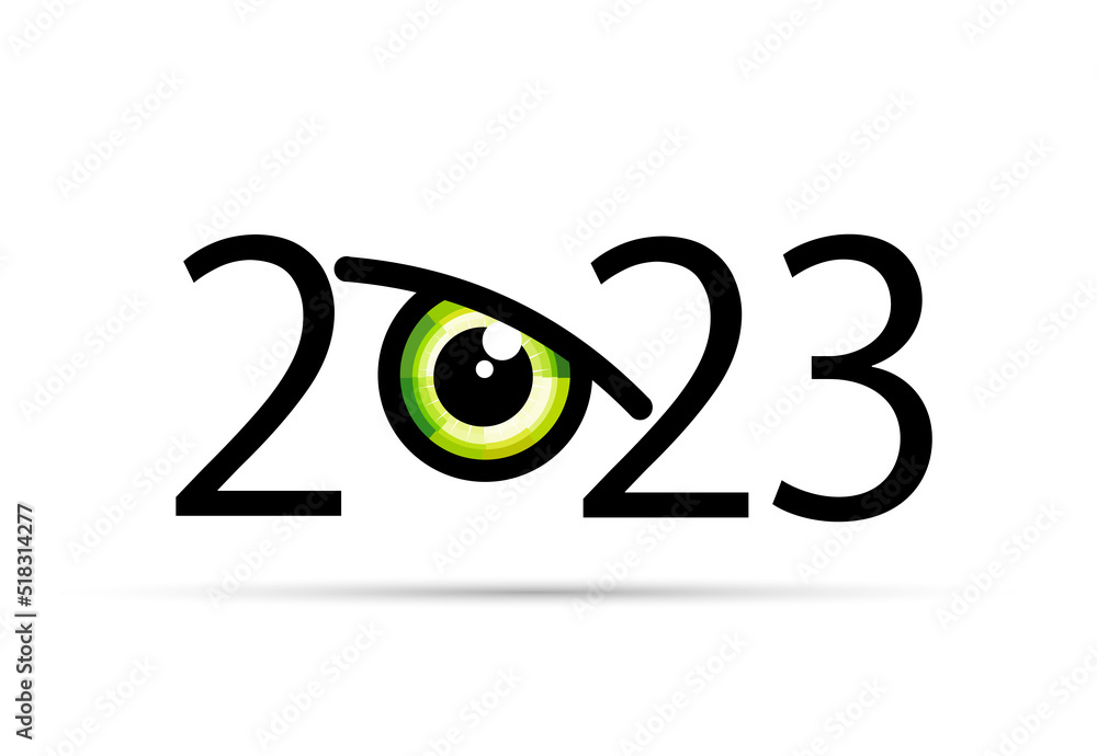 Obraz premium Happy new year 2023. 2023 with vision eye icon 
