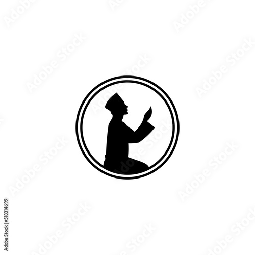 Pray to God. Circle logo and shadow of people who pray, symbols of faith, piety, worship