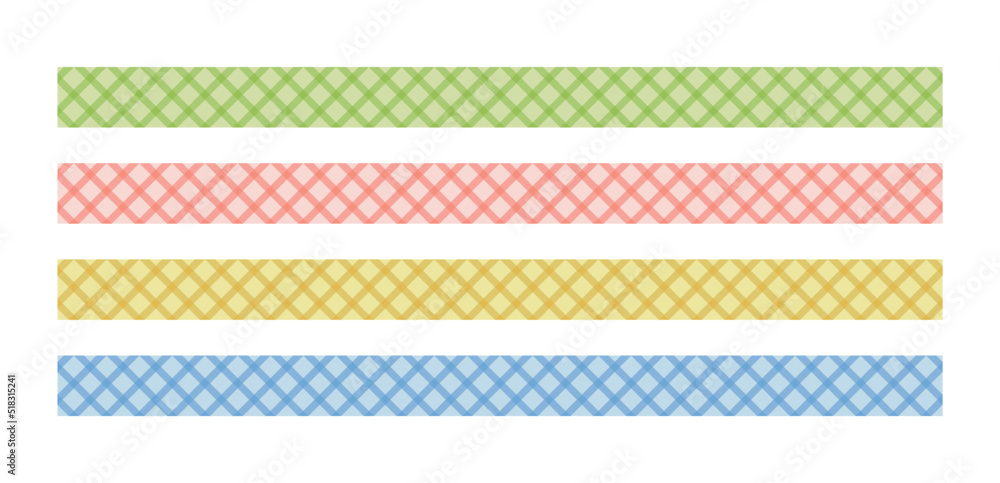 A set of decorative border line illustrations with a colorful check pattern.