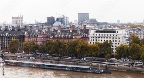 Aerial cityscape of London, Victoria Embankment view © evannovostro