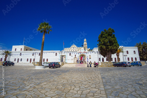 Exterior view of Panagia Megalochari church or Virgin Mary in Tinos island. It is the patron saint of Tinos and considered as the saint protector of Greece